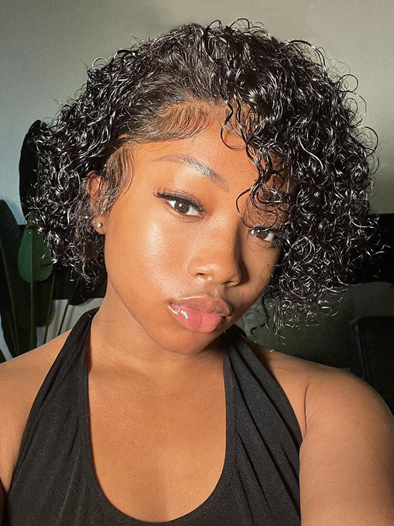 Short Curly Pixie Cut Bob 13x4 Lace Front Wigs Brazilian Curly Human Hair