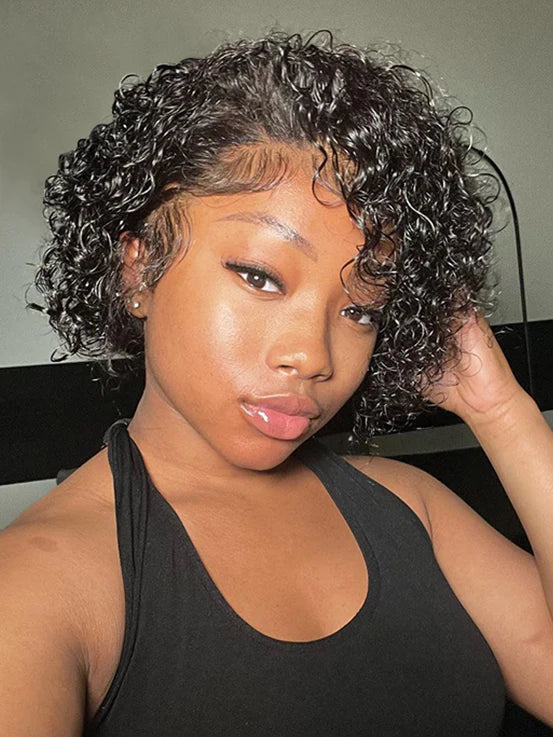 Short Curly Pixie Cut Bob 13x4 Lace Front Wigs Brazilian Curly Human Hair