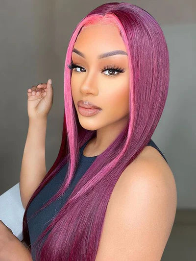 Sweet Pink Highlight 99j Straight 13x4 Lace Frontal Wig