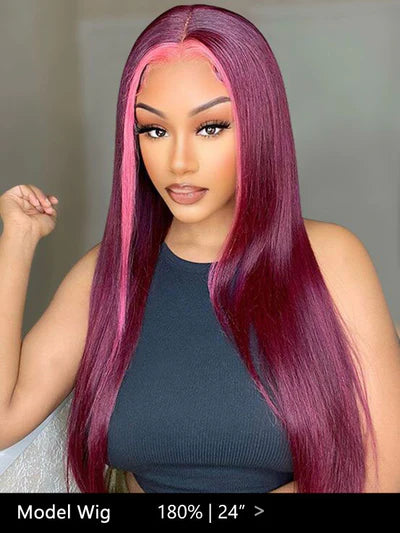 Sweet Pink Highlight 99j Straight 13x4 Lace Frontal Wig