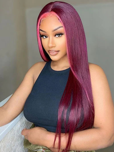 Sweet Pink Highlight 99j Straight 13x4 Lace Frontal Wig