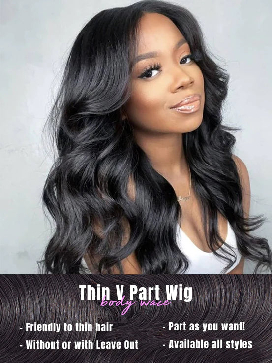 V Part/Thin Part Body Wave Wig Human Hair Glueless Wigs For Beginners