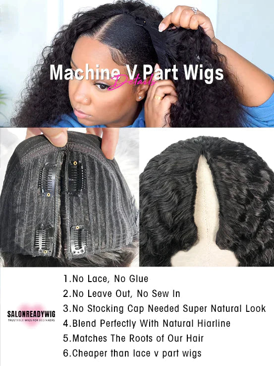 V Part Water Wave Wig Human Hair Glueless Wigs For Beginners