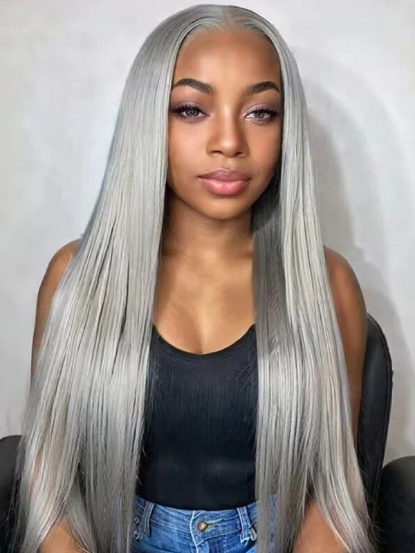 Wear & Go Grey Color Pre Plucked 6x4 Lace Glueless Straight Wigs