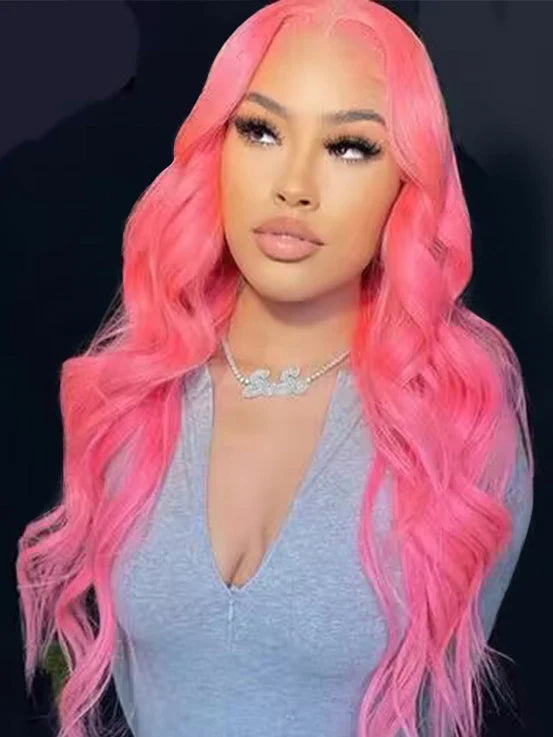 Wear & Go Pink Color 6x4 Lace Closure Pre Plucked Body Wave Glueless Wig