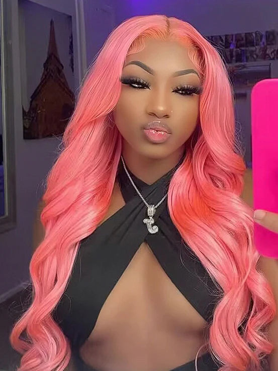 Wear & Go Pink Color 6x4 Lace Closure Pre Plucked Body Wave Glueless Wig