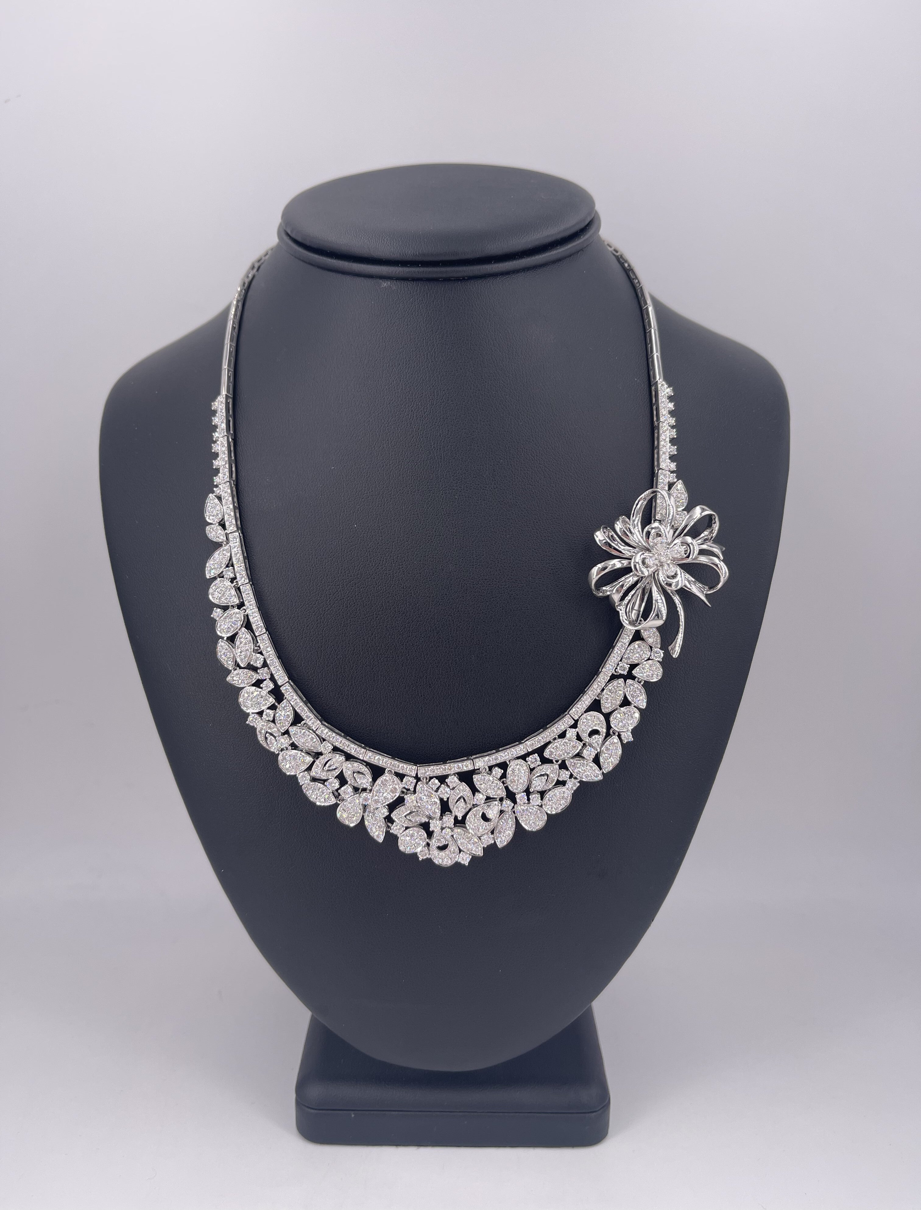 18k White Gold 14.50CT Diamond Fancy Cocktail Necklace, 64.4gm, 19