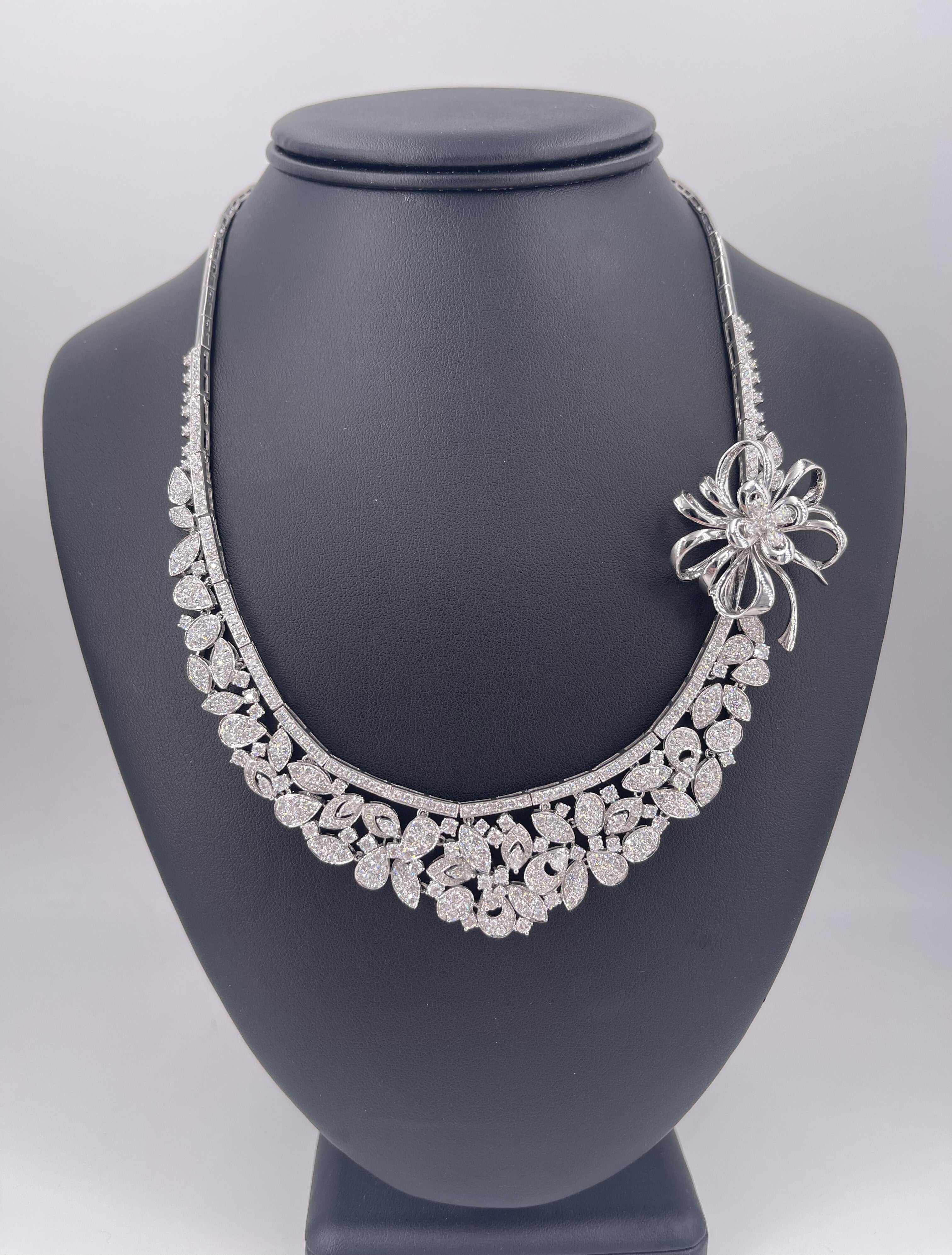 18k White Gold 14.50CT Diamond Fancy Cocktail Necklace, 64.4gm, 19