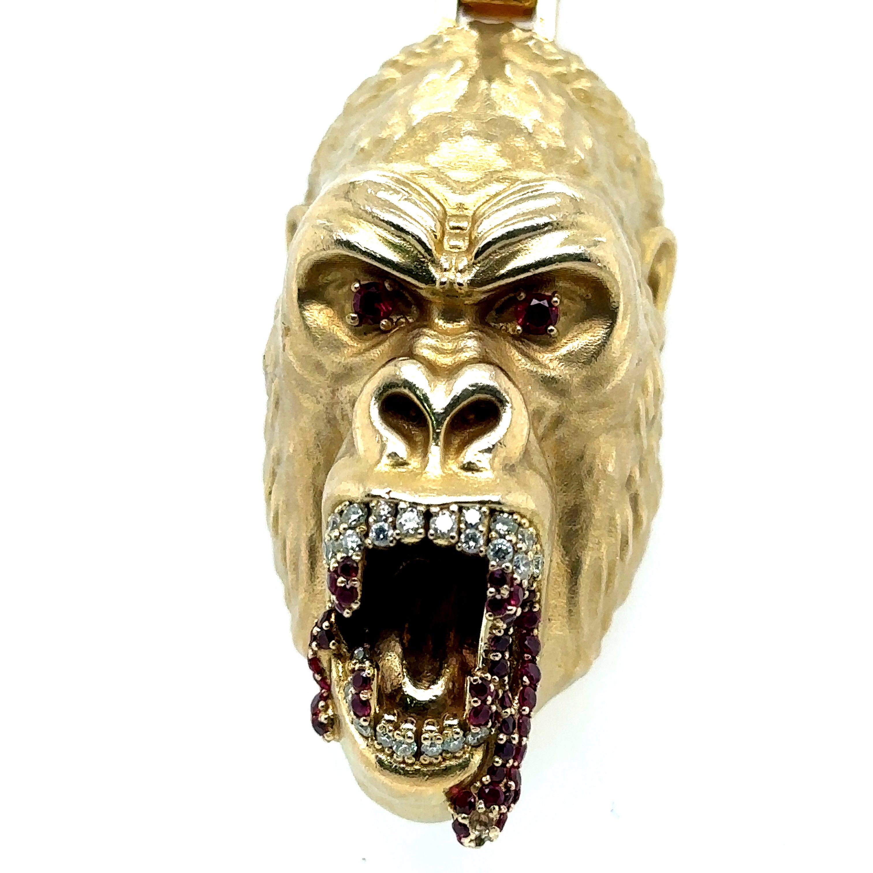 10k Yellow Gold 1.00CT Diamond & Ruby Gorilla Pendant, 71.4gm