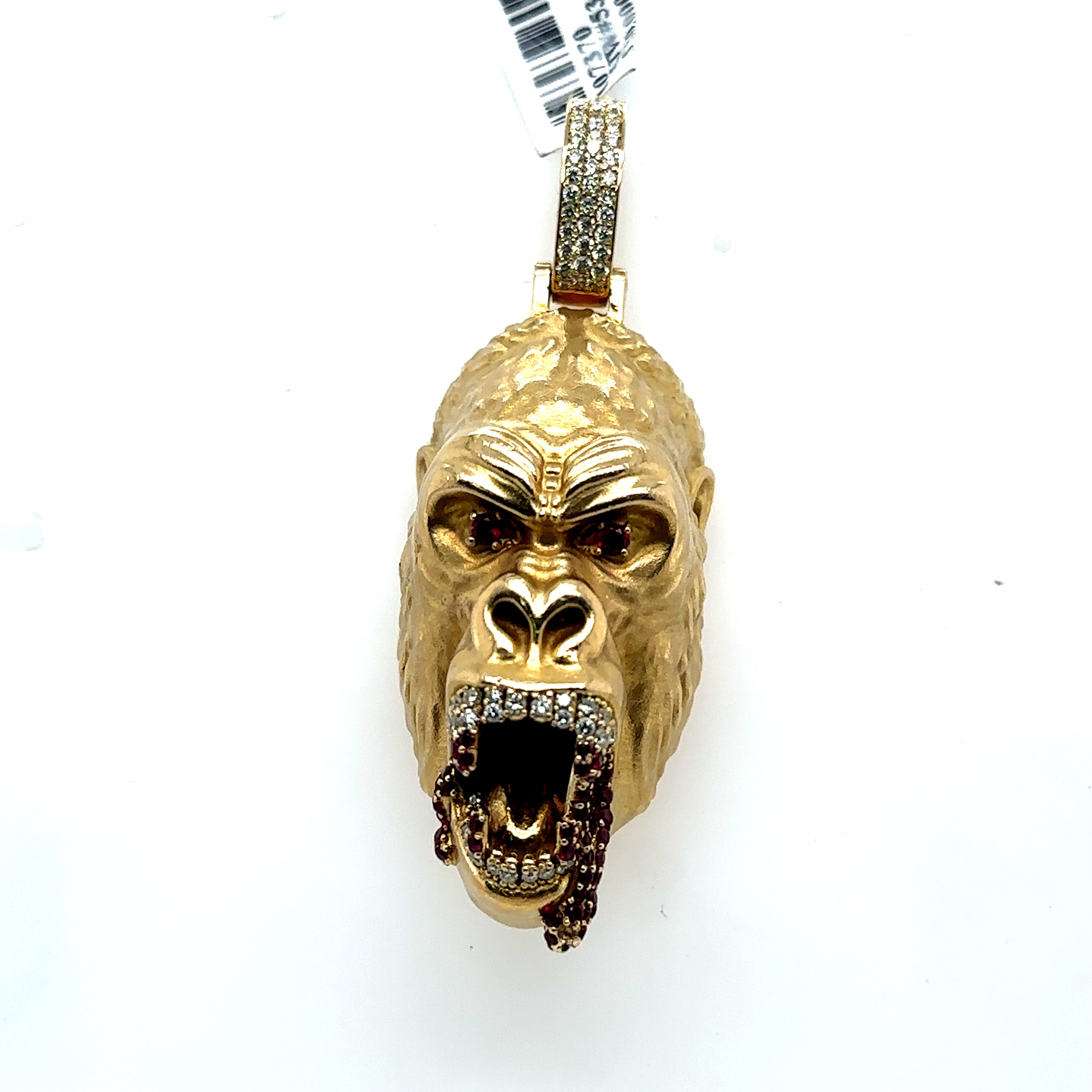 10k Yellow Gold 1.00CT Diamond & Ruby Gorilla Pendant, 71.4gm