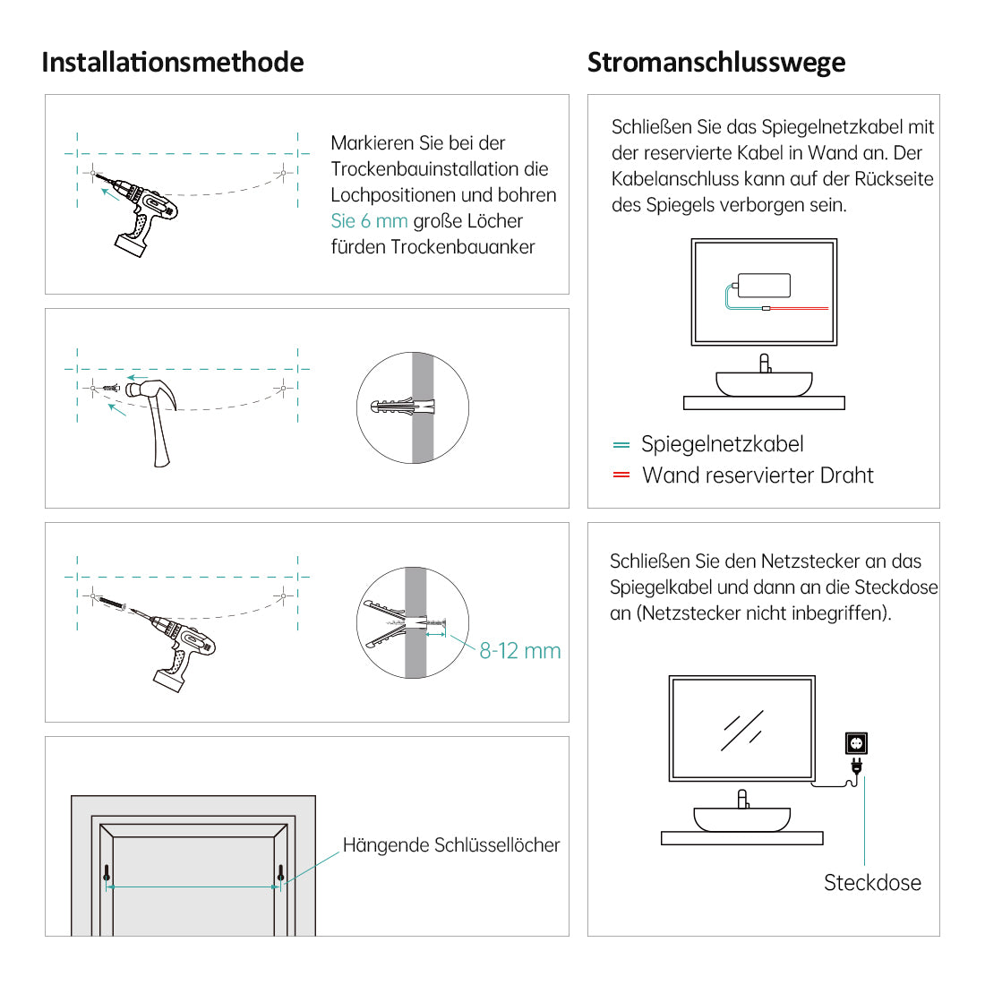OLM03 Dekorativer Rahmenlosen Runder Badezimmerspiegel mit Beleuchtung ...