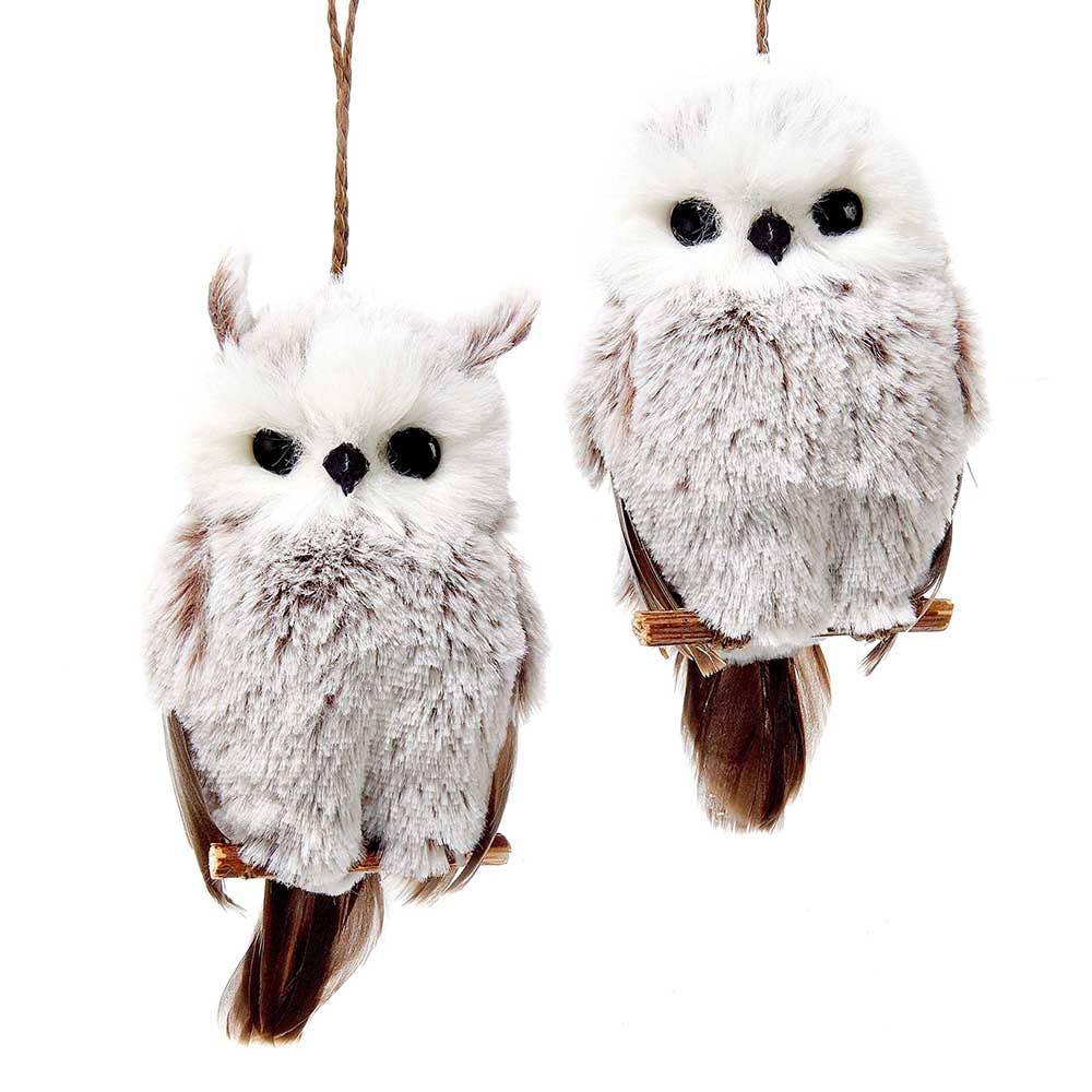 BROWN/WHITE HANGING OWL ORNAMENTS