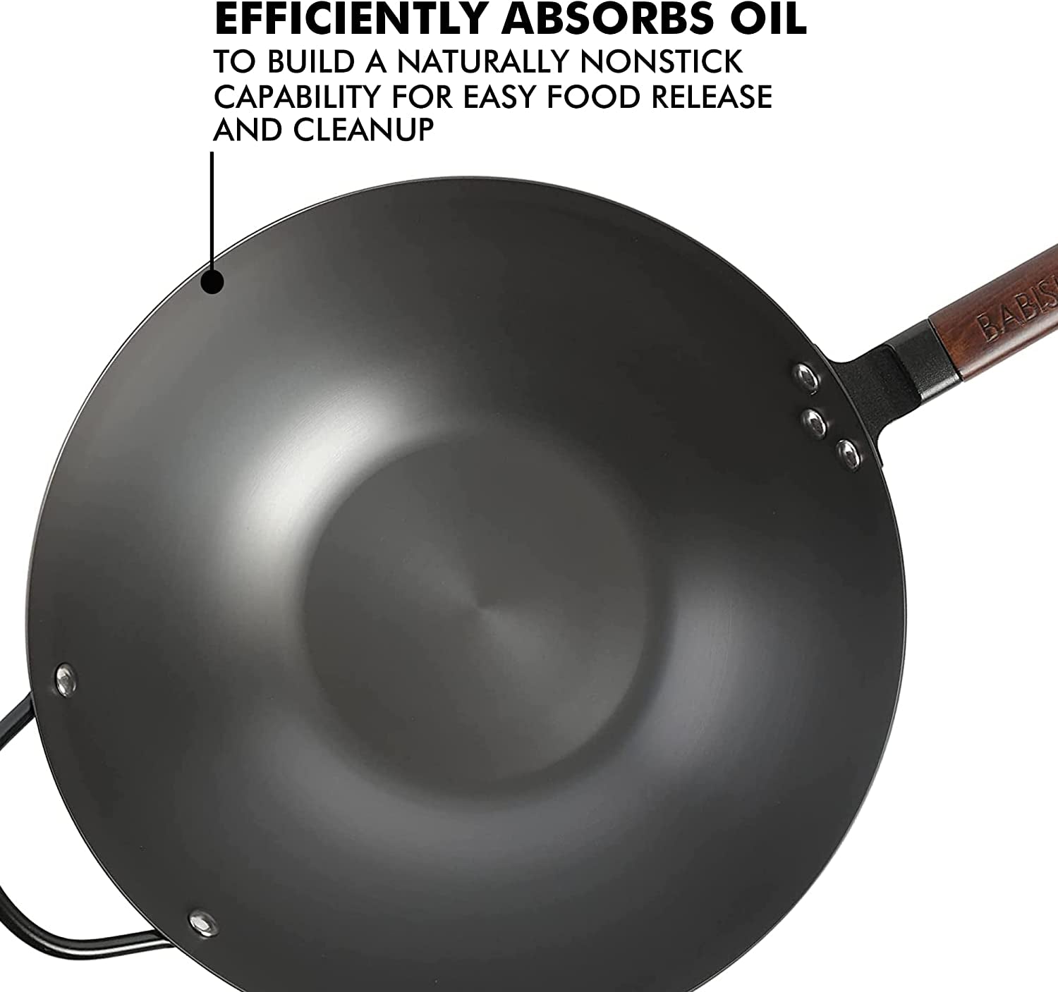 Babish Carbon Steel Flat Bottom Wok and Stir Fry Pan, 14-Inch