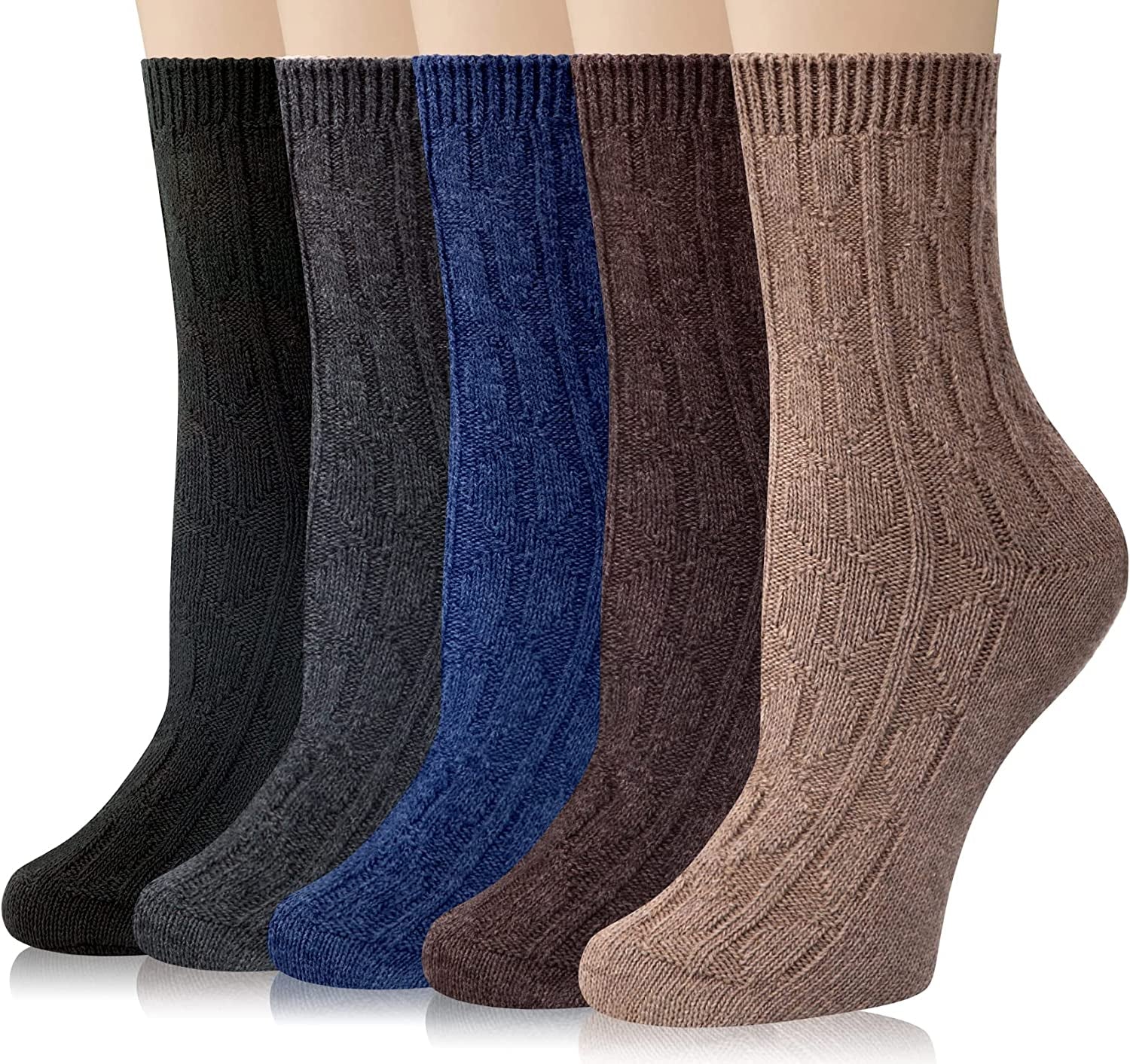 5 Pairs Womens Wool Socks Thick Knit Warm Winter Socks for Women Cozy Comfy Socks