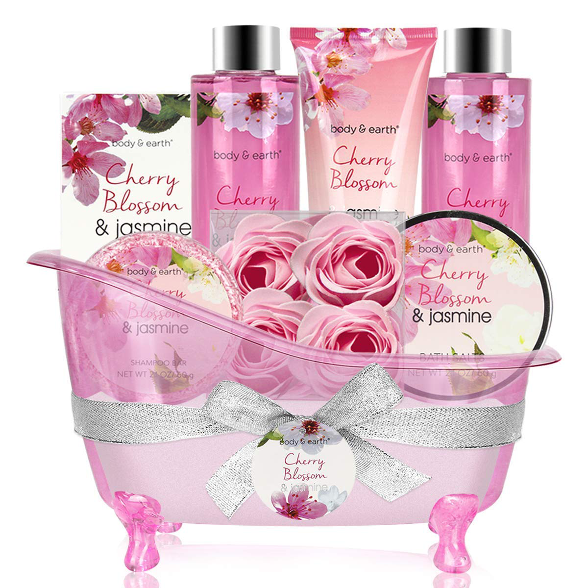 Gift Basket for Women - Spa Gift Baskets 8 Pcs Women Bath Sets with Cherry Blossom & Jasmine