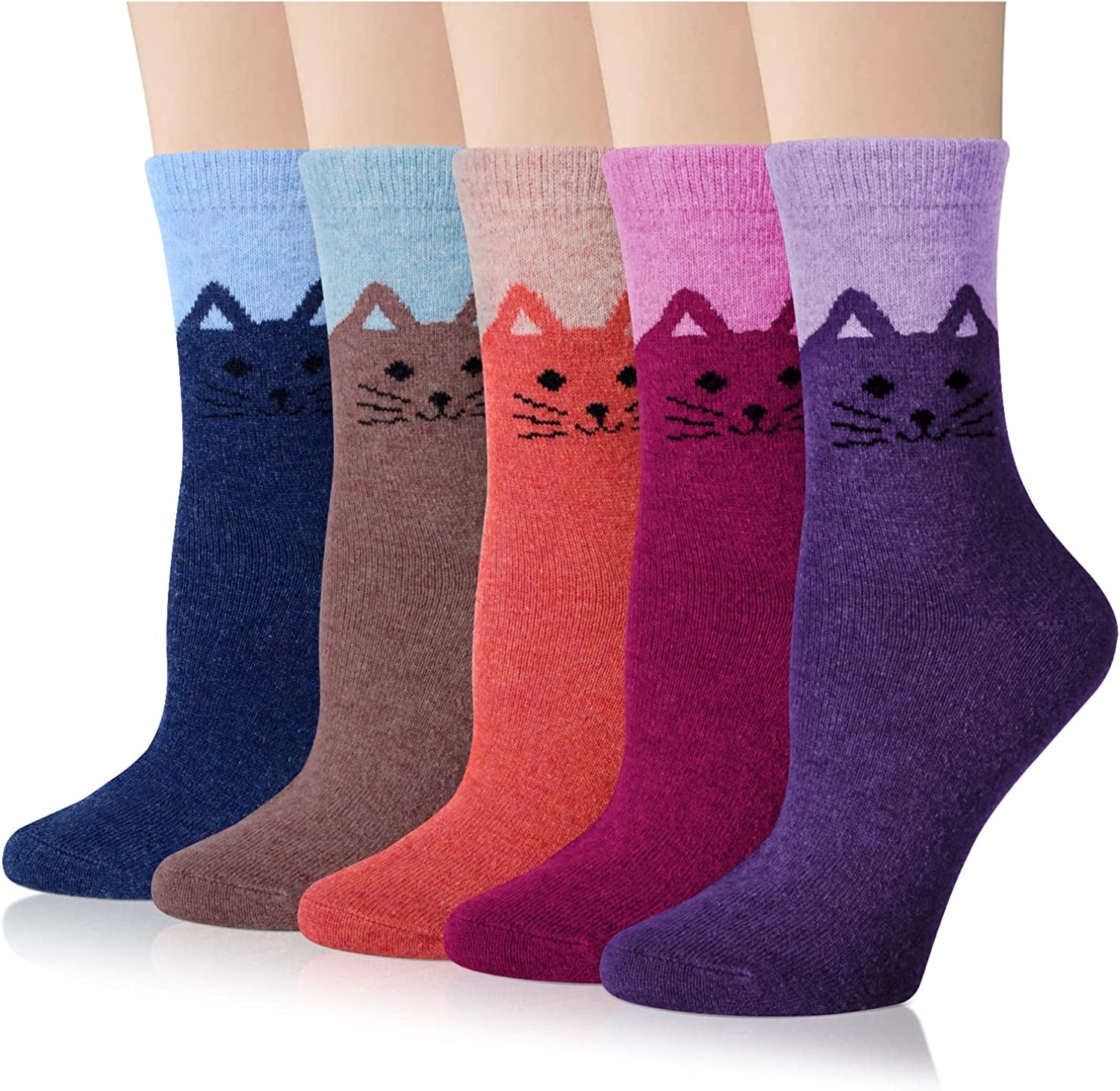 5 Pairs Womens Wool Socks Thick Knit Warm Winter Socks for Women Cozy Comfy Socks