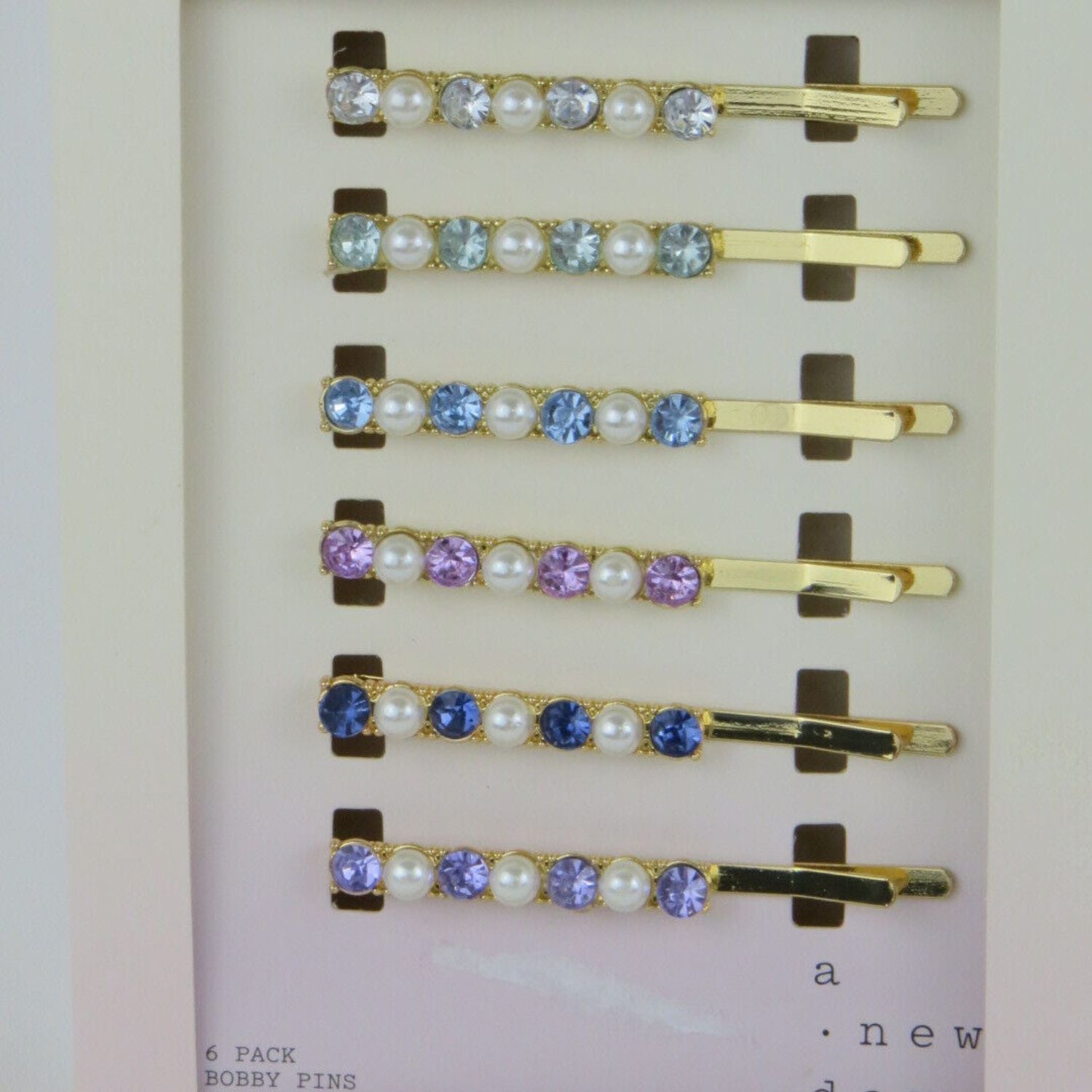 Multi Crystal Toned Bobby Hair Pin Set 6pc