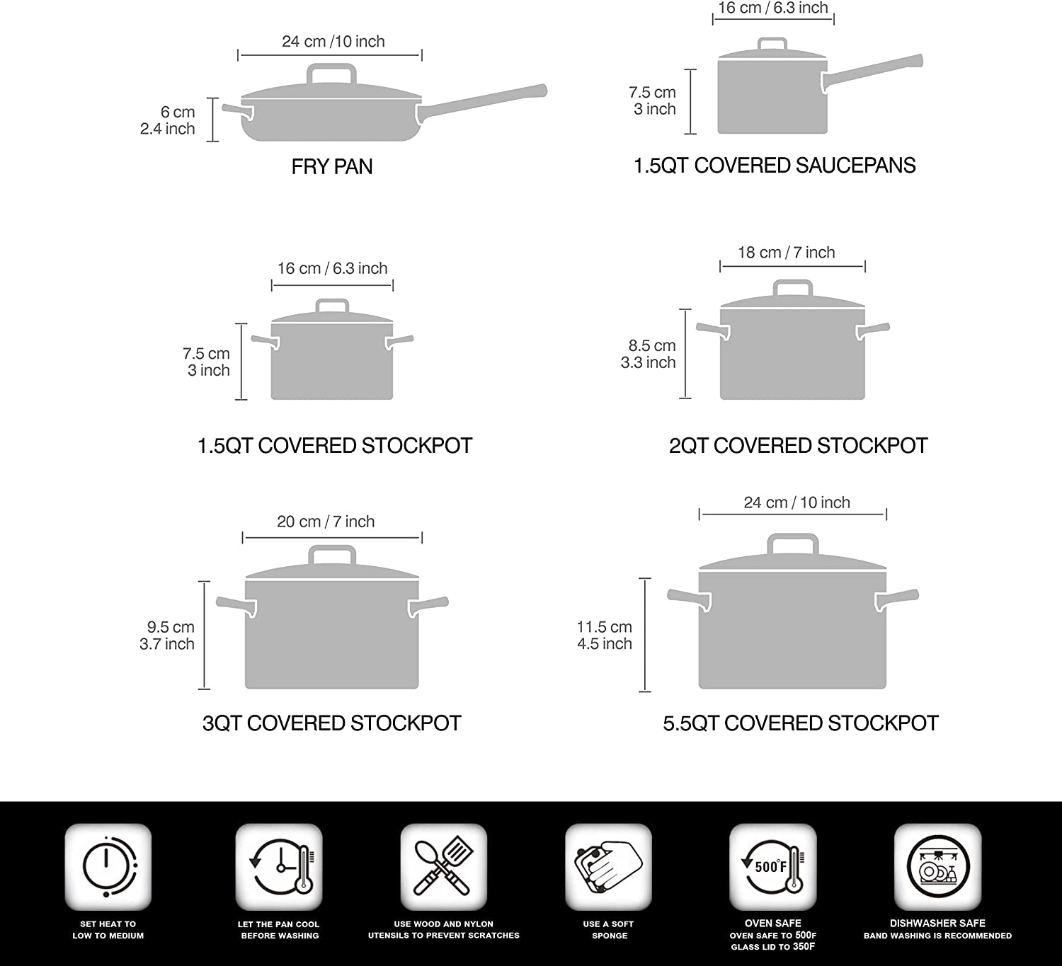 Cook N Home 12-Piece Stainless Steel Cookware Set, Silver