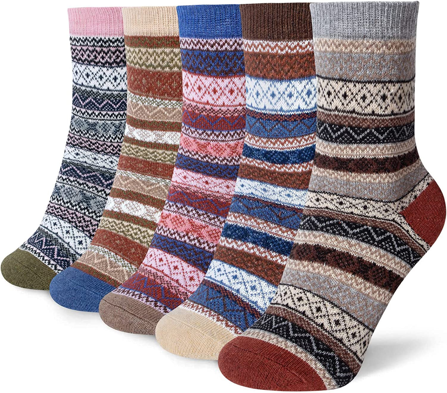 5 Pairs Womens Wool Socks Thick Knit Warm Winter Socks for Women Cozy Comfy Socks