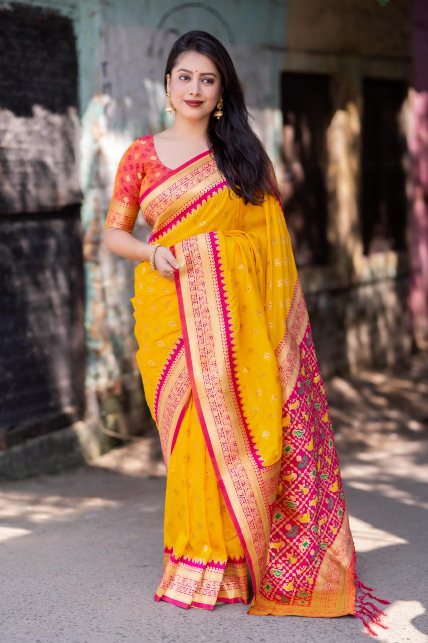 Women Party Wear Premium Patola Silk Saree with Un Stitched Blouse