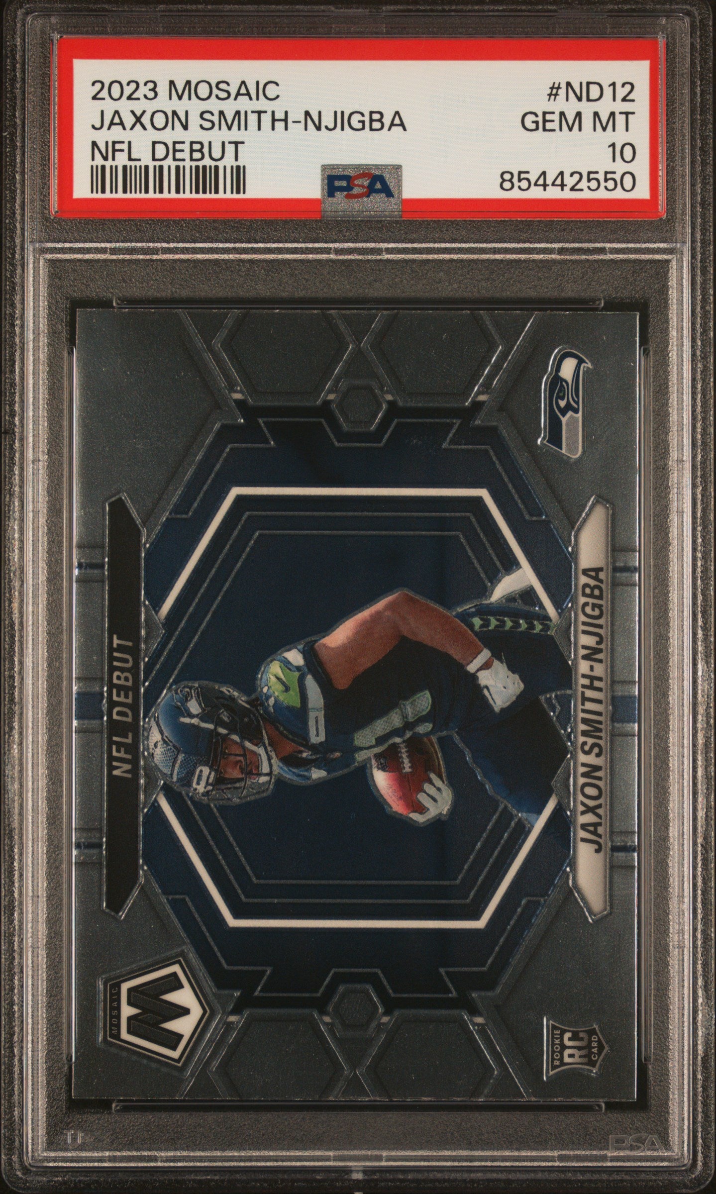 Graded 2023 Panini Mosaic Jaxon Smith-Njigba #ND12 NFL Debut Rookie RC Football Card PSA 10 Gem Mint