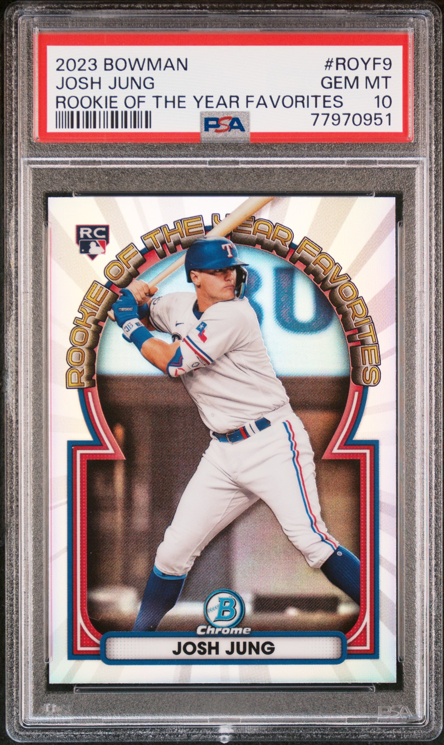 Graded 2023 Topps Bowman Josh Jung #ROY9 Rookie of the Year Favorites Rookie RC Baseball Card PSA 10 Gem Mint