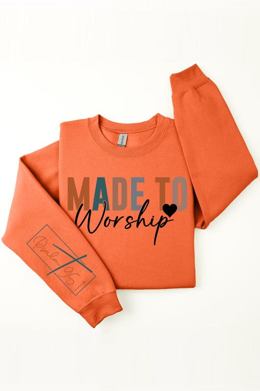 Psalm 95:1 Made to Worship Jesus Christian Sleeve Graphic Fleece Sweatshirt