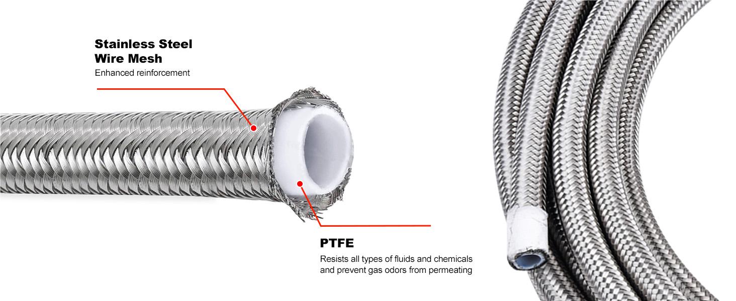 EVIL ENERGY PTFE Fuel Line Hose Kit E85 Stainless Steel Braided 10FT ...