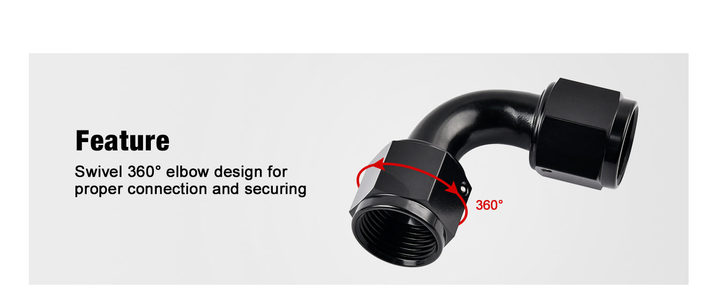 Black Aluminum Adapter AN6 90-Degree Swivel Elbow Fitting - Female To Female, For Fuel Or Oil Lines 6AN Fuel Line Fitting - Foto 9