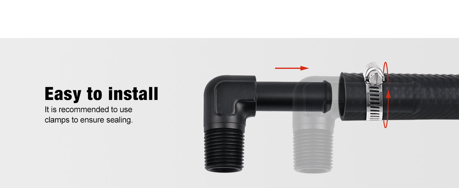 EVIL ENERGY NPT Male to Barb Fitting 90 Degree Aluminum Black