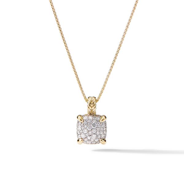 Chatelaine Pendant Necklace in 18K Yellow Gold with Pave Diamonds, 11mm