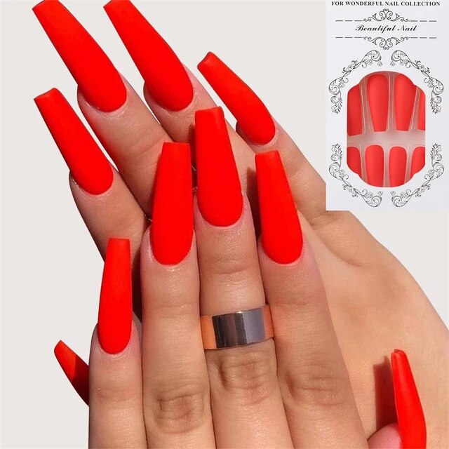 24Pcs European Coffin Pre-design Black Red Gradient Ballerina Artificial Nails
