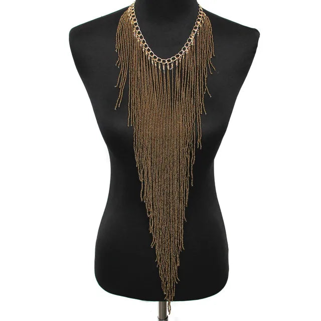 UKEN Bohemian Handmade Resin Bead Long Tassel Link Chain Necklace