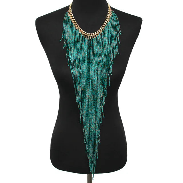 UKEN Bohemian Handmade Resin Bead Long Tassel Link Chain Necklace