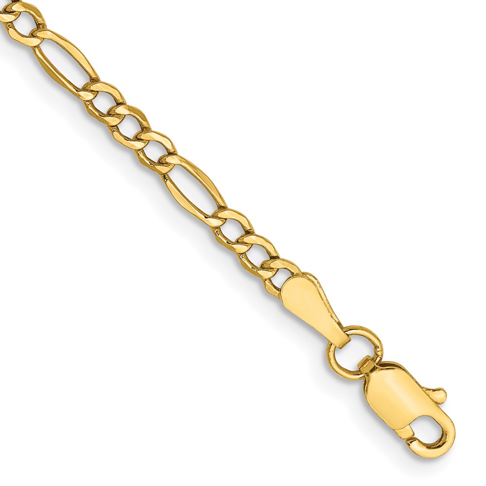 14k 2.5mm 9 in Semi-Solid Figaro Anklet