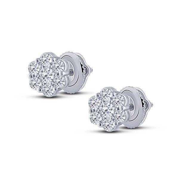 14K White Gold 0.75 CTW Diamond Flower Studs