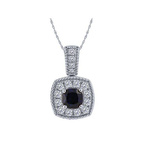 10K WHITE GOLD 0.32 CTW Diamond BLUE SAPPHIRE PENDANT