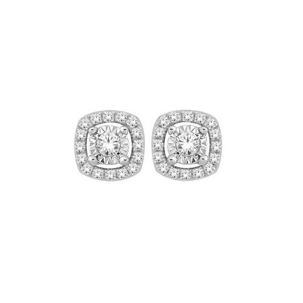 10k white gold 1.00 ctw Diamond Halo Cushion Stud Earrings