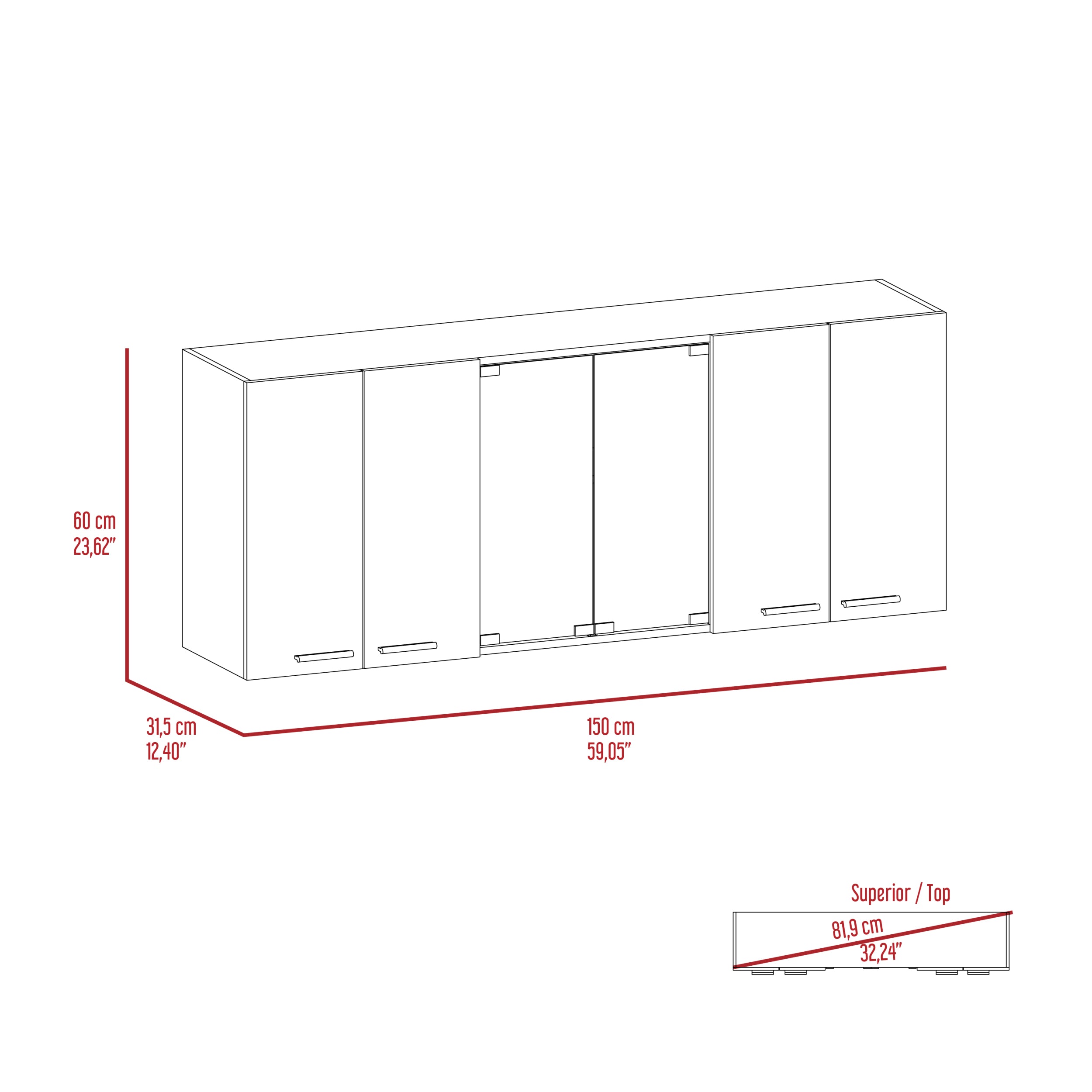 Shelton 59 inch Two Center Glass Doors Wall Cabinet