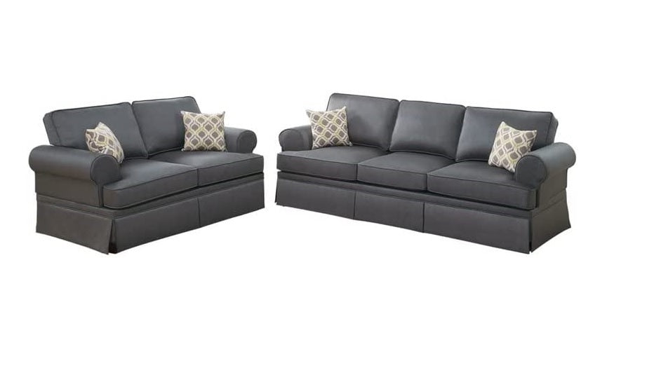 Charcoal Glossy Polyfiber 2pcs Sofa set Living Room