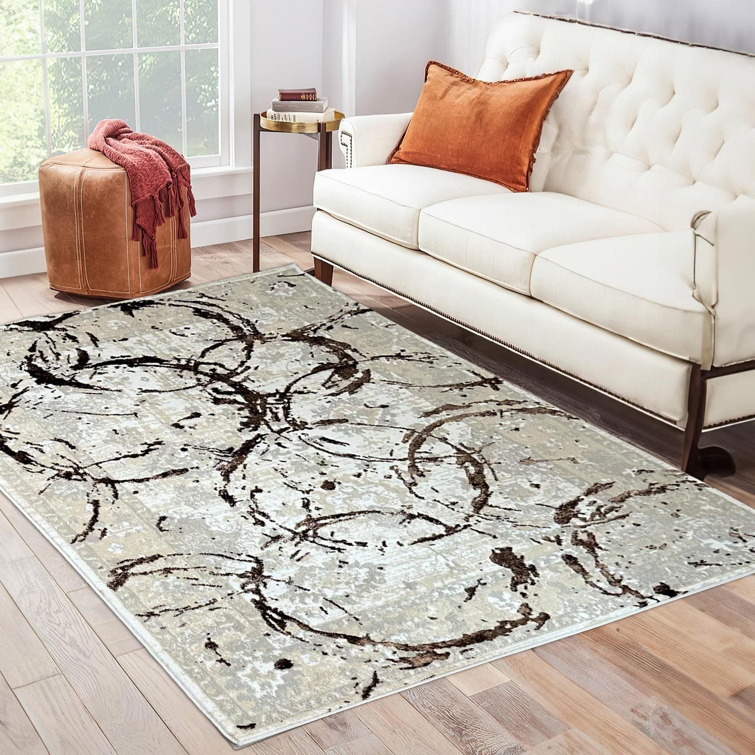 Penina Luxury Area Rug in Beige and Gray with Gold