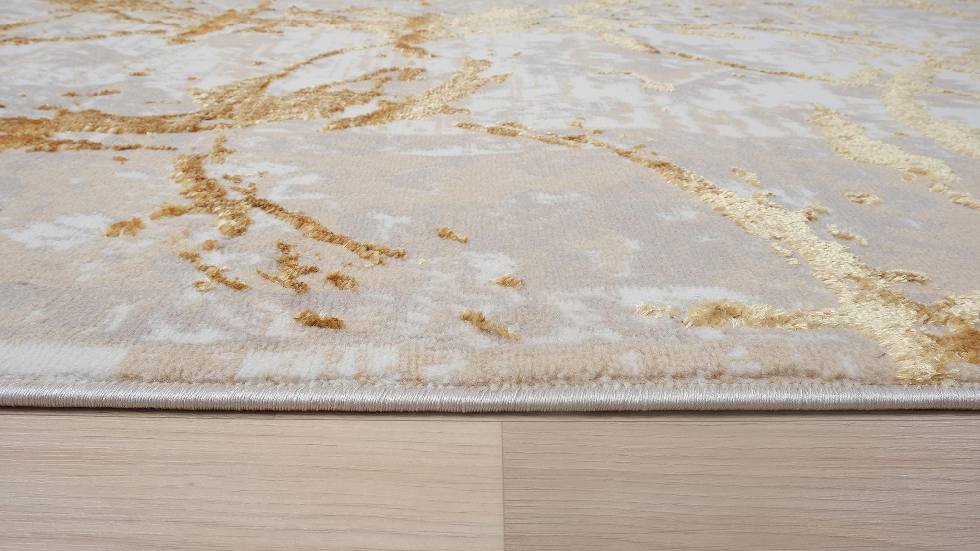 Penina Luxury Area Rug in Beige and Gray with Gold