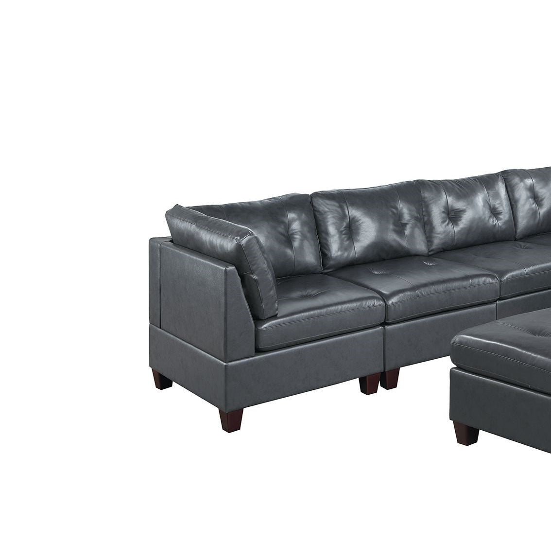 Contemporary Genuine Leather Black Tufted 6pc Modular