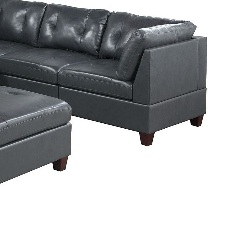 Contemporary Genuine Leather Black Tufted 6pc Modular