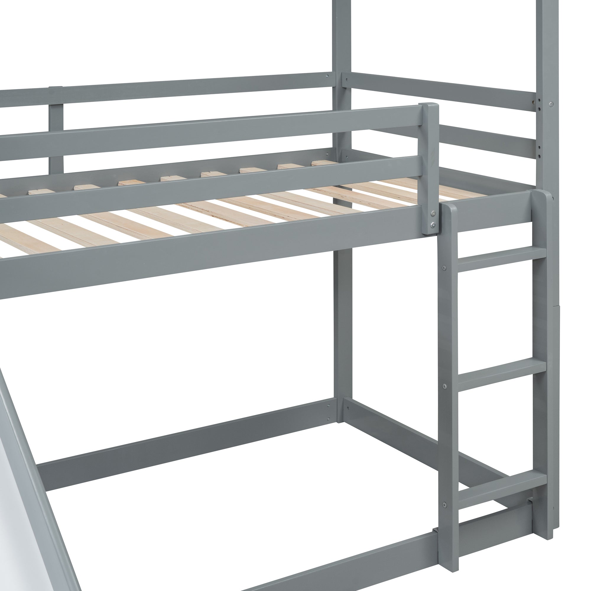 Twin Over Twin Bunk Bed with Roof, Slide and Ladder