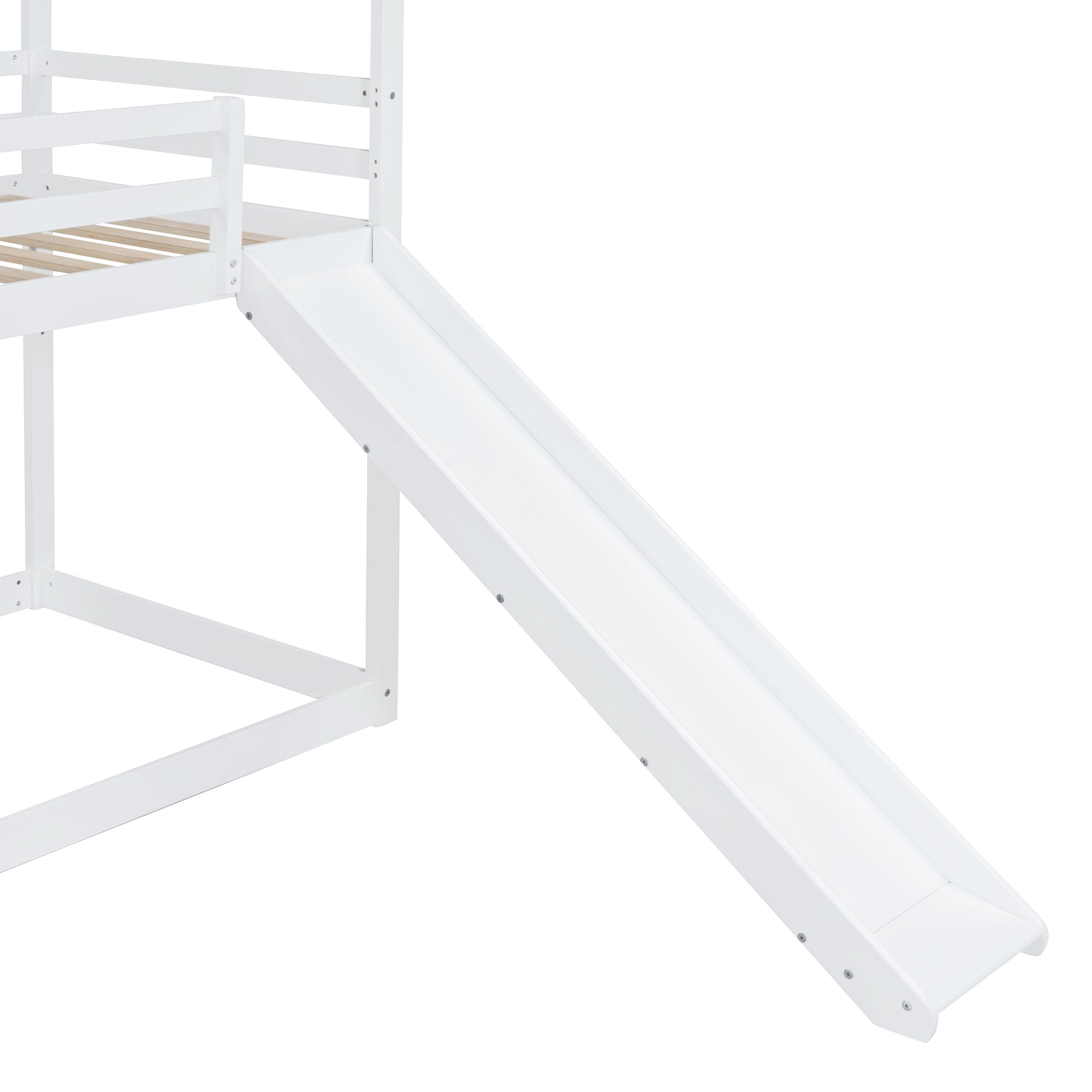 Twin Over Twin Bunk Bed with Roof, Slide and Ladder