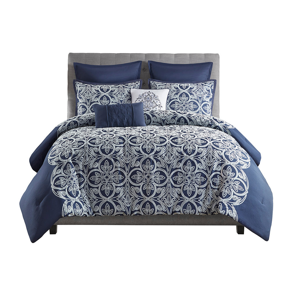 7 Piece Flocking Comforter Set with Euro Shams and