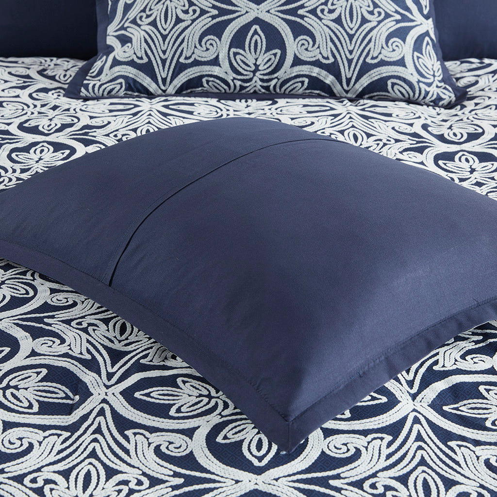 7 Piece Flocking Comforter Set with Euro Shams and