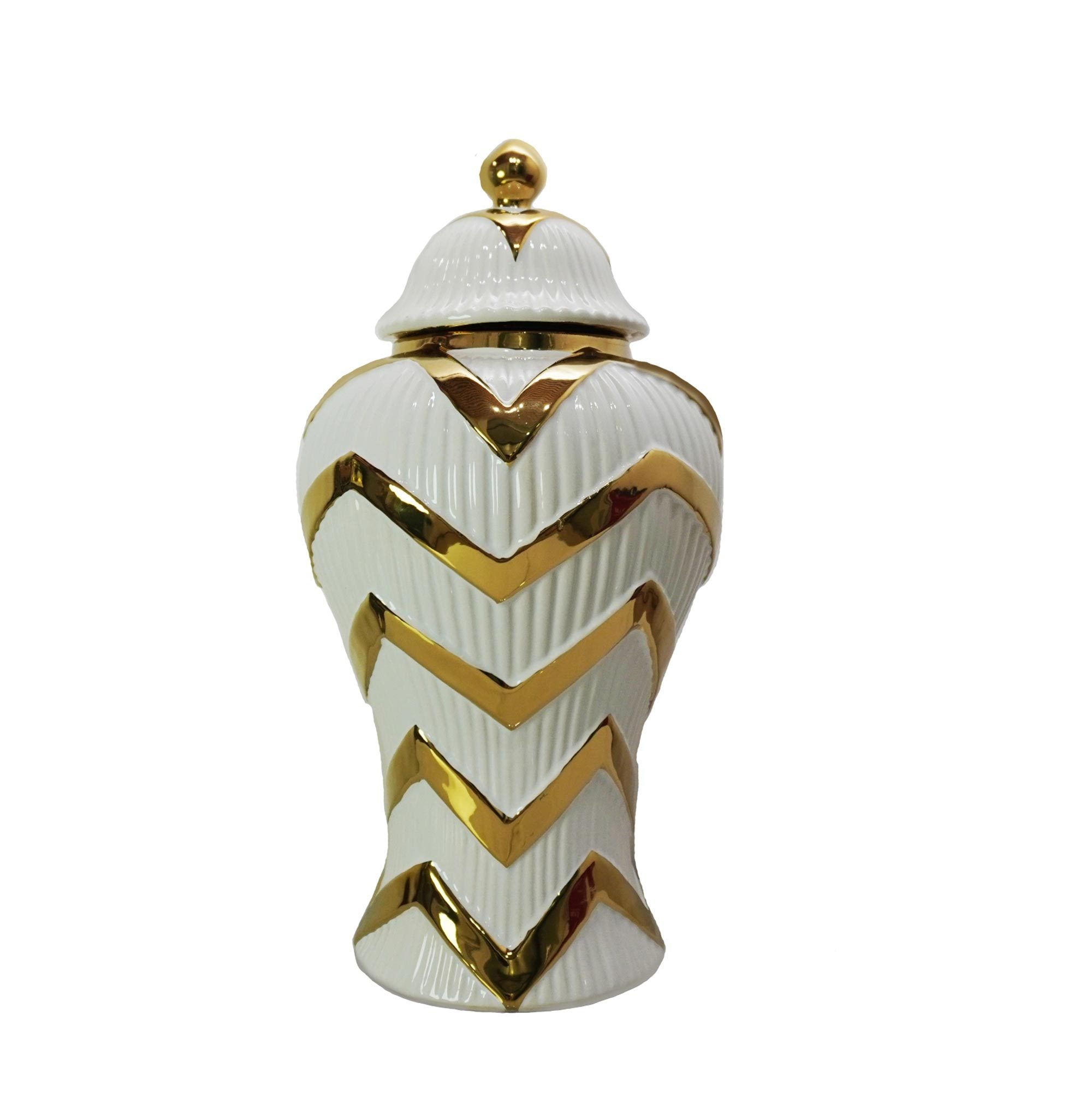 Timeless White Gilded Waves Ginger Jar with Removable