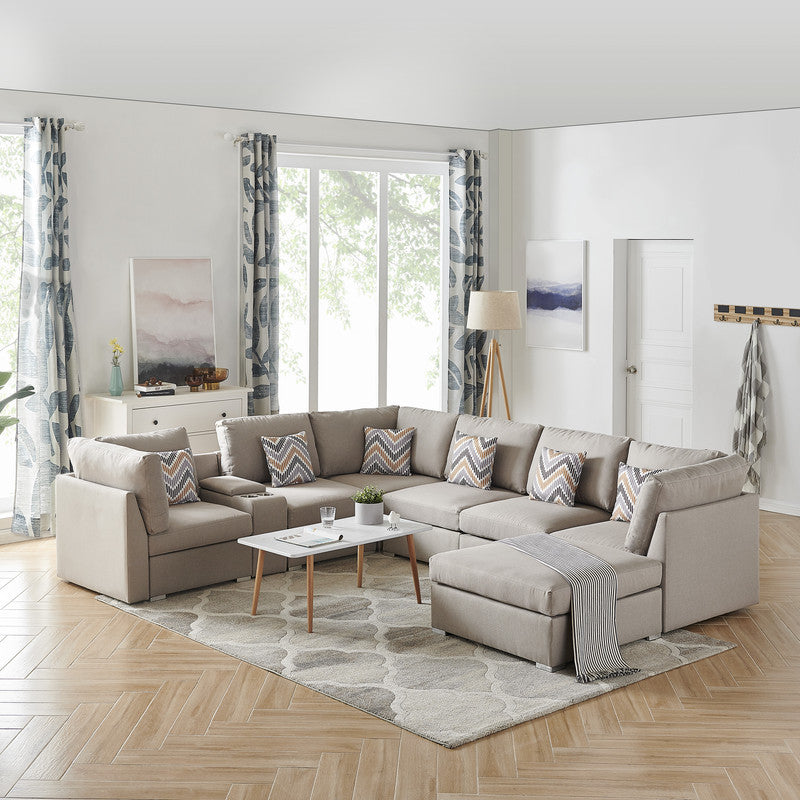Amira Beige Fabric Reversible Modular Sectional Sofa